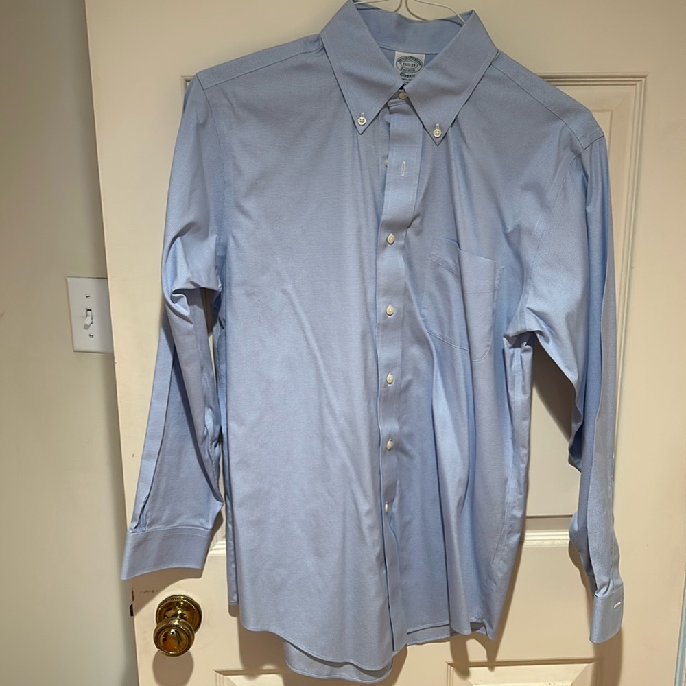 Brooks Brothers classic button down dress shirt. Blue herringbone check